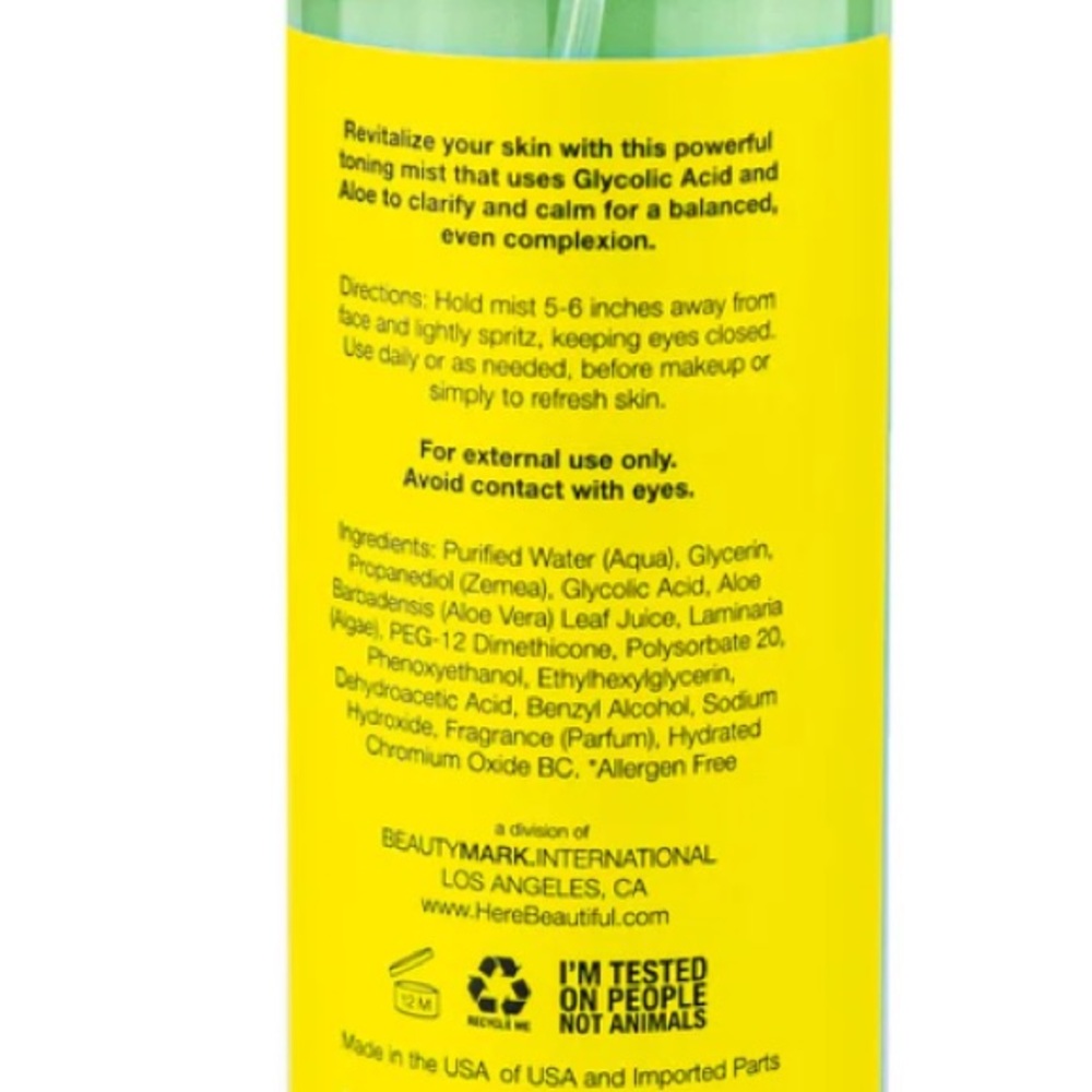 Here Beautiful! Toning Facial Mist Glycolic Acid Aloe 8oz - Picture 4 of 11